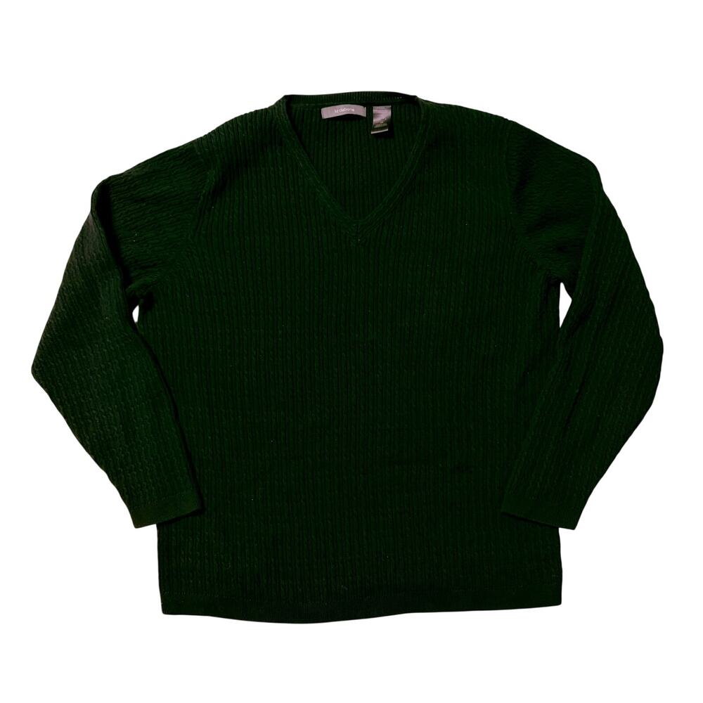 Liz Claiborne Ribbed V-Neck Sweater Black Cotton Blend Size 1X Plus
